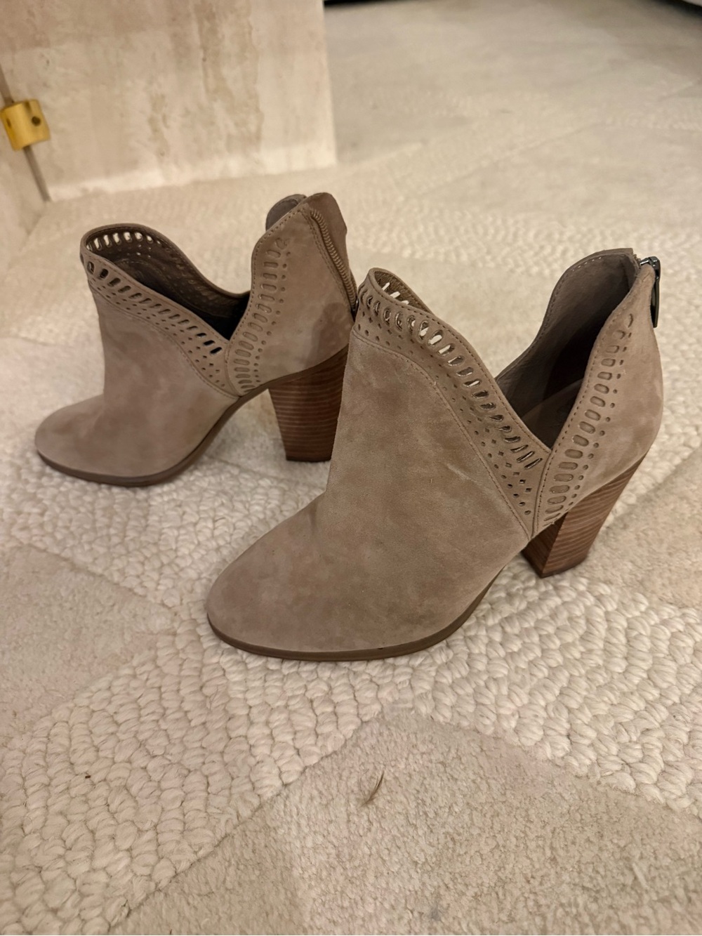 Vince Camuto Ankle Women’s Taupe Suede Block Heel Booties